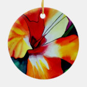 オレンジハイビスカス熱帯花の水彩画 セラミックオーナメント (裏面)