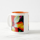 オレンジハイビスカス熱帯花の水彩画 ツートーンマグカップ (正面左)