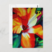 オレンジハイビスカス熱帯花の水彩画 ポストカード (正面/裏面)