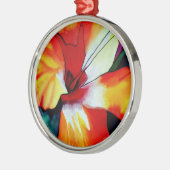 オレンジハイビスカス熱帯花の水彩画 メタルオーナメント (左)