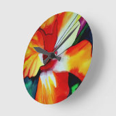 オレンジハイビスカス熱帯花の水彩画 ラウンド壁時計 (傾斜)