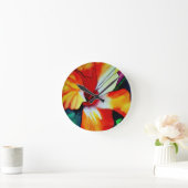 オレンジハイビスカス熱帯花の水彩画 ラウンド壁時計 (ホーム)