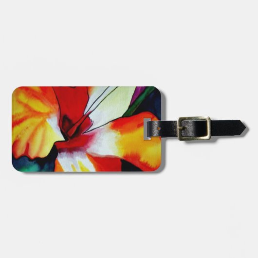 オレンジハイビスカス熱帯花の水彩画 ラゲッジタグ (正面横)