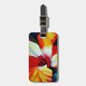 オレンジハイビスカス熱帯花の水彩画 ラゲッジタグ (正面縦)