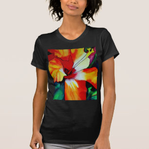 オレンジハイビスカス熱帯花の水彩画 Tシャツ