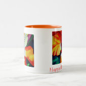 オレンジハイビスカス熱帯花マザーズデイアート ツートーンマグカップ (中央)