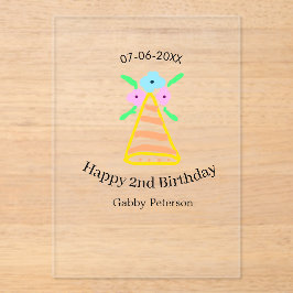 オレンジハット2ndバースデーキッズretroフローラブライトb アクリル招待状