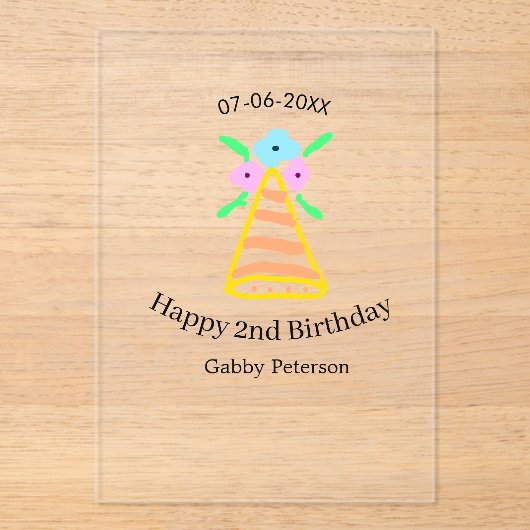 オレンジハット2ndバースデーキッズretroフローラブライトb アクリル招待状 (正面)