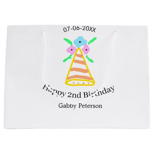 オレンジハット2ndバースデーキッズretroフローラブライトb ラージペーパーバッグ (正面)