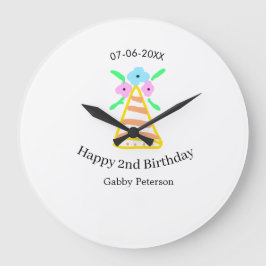 オレンジハット2ndバースデーキッズretroフローラブライトb ラージ壁時計