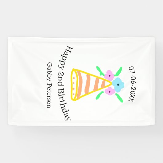 オレンジハット2ndバースデーキッズretroフローラブライトb 横断幕 (横)