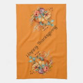 オレンジハッピーサンクスギビングカボチャと秋の花 キッチンタオル (縦)