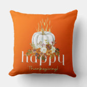 オレンジハッピーサンクスギビング秋のフローラカボチャ クッション (正面)