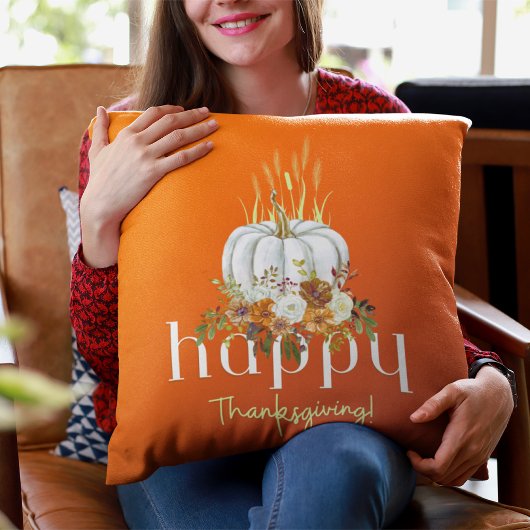 オレンジハッピーサンクスギビング秋のフローラカボチャ クッション