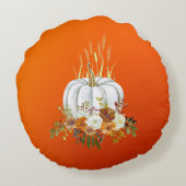 オレンジハッピーサンクスギビング秋フローラパンプキン ラウンドクッション (裏面)