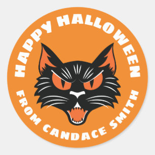 オレンジハッピーハローウィンブラックキャットパーソナライズされた ラウンドシール