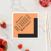 オレンジハッピーバースデーアールデコ パーソナライズされた スタンダードカクテルナプキン (インサイチュ)