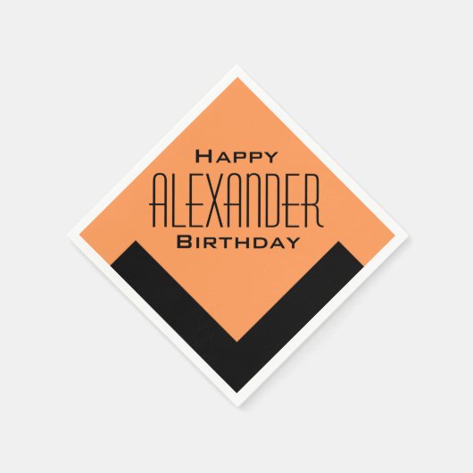 オレンジハッピーバースデーアールデコ パーソナライズされた スタンダードカクテルナプキン (角)