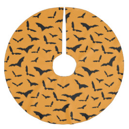 オレンジハロウィン不気味こうもりパターン（の模様が）あるクリスマス ブラッシュドポリエステルツリースカート