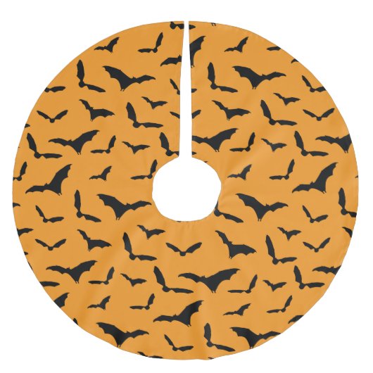 オレンジハロウィン不気味こうもりパターン(の模様が)あるクリスマス ブラッシュドポリエステルツリースカート (正面)