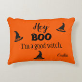 オレンジハロウィーンアクセントピロー上のHey Boo名 アクセントクッション (正面)