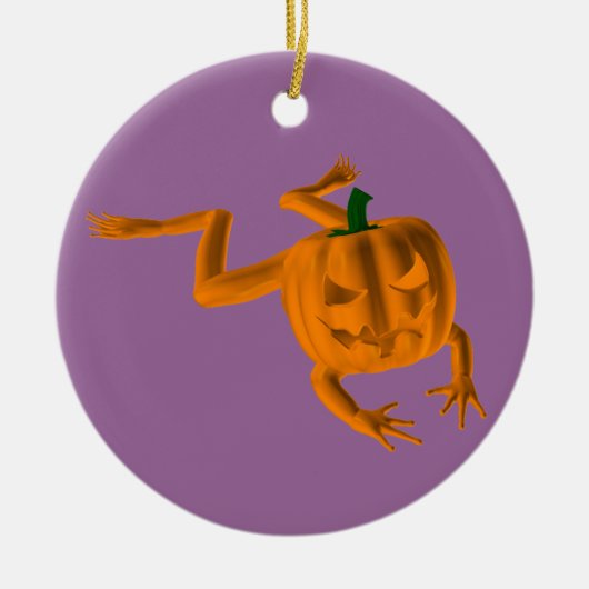 オレンジハロウィーンカエル セラミックオーナメント (正面)