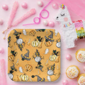 オレンジハロウィーンカボチャかわいい黒猫 ペーパープレート (パーティー)