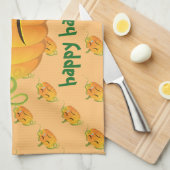 オレンジハロウィーンカボチャ悲しいシームレスパターン キッチンタオル (四つ折り)