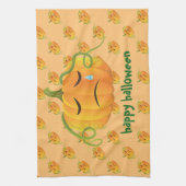 オレンジハロウィーンカボチャ悲しいシームレスパターン キッチンタオル (縦)