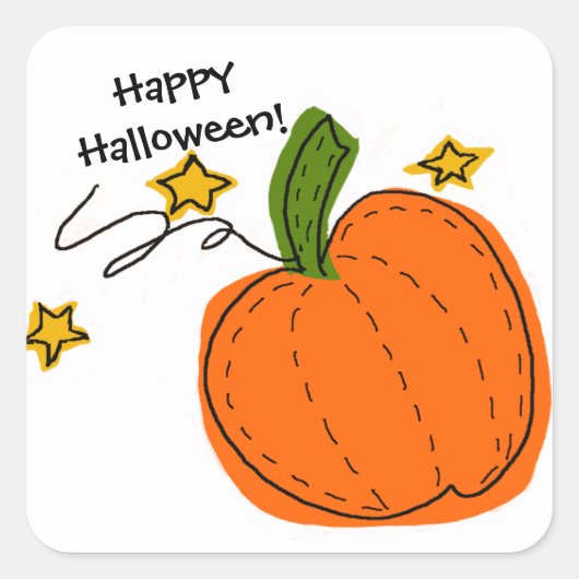 オレンジハロウィーンカボチャ金ゴールドスターズ スクエアシール (正面)