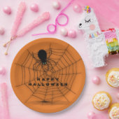 オレンジハロウィーンスパイダーウェブ紙プレート ペーパープレート (パーティー)