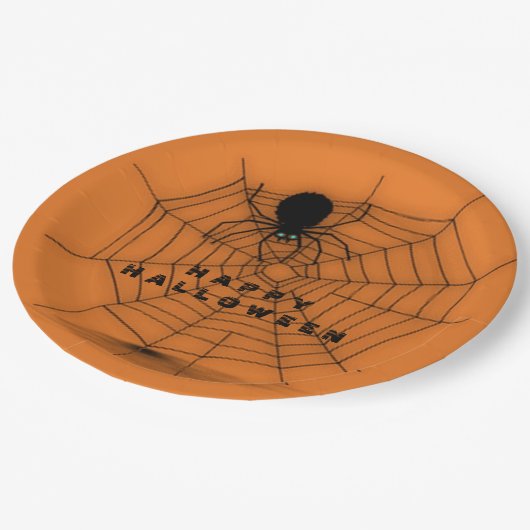 オレンジハロウィーンスパイダーウェブ紙プレート ペーパープレート (アングル)