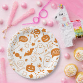 オレンジハロウィーンパターンハッピーハローウィンアート ペーパープレート (パーティー)