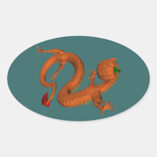 オレンジハロウィーンパンプキンドラゴン 楕円形シール (正面)