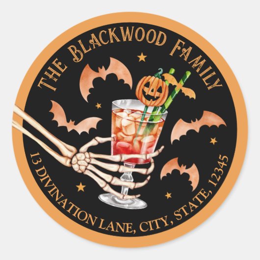 オレンジハロウィーンパンプキン差出人住所 ラウンドシール (正面)