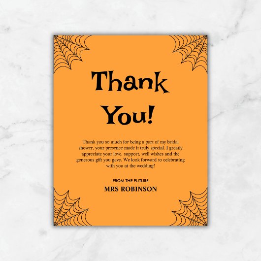 オレンジハロウィーンブライダルシャワーサンキューカード