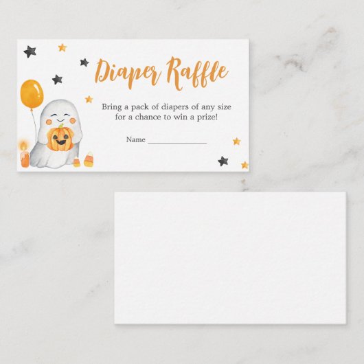 オレンジハロウィーンベビーシャワーおむつラッフル エンクロージャーカード (正面/裏面)