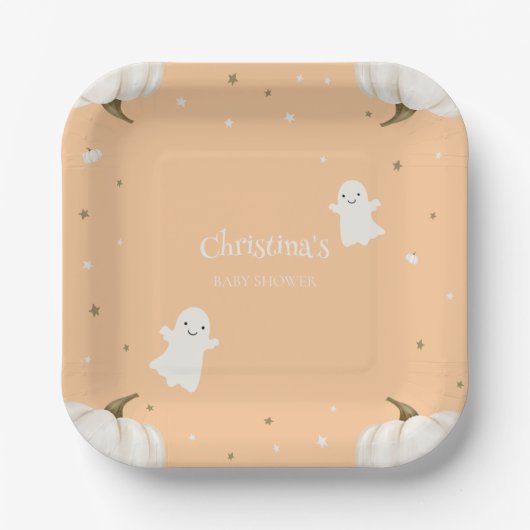 オレンジハロウィーンベビーシャワー紙プレート ペーパープレート (正面)