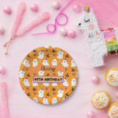 オレンジハロウィーン幽霊誕生日パーティーカスタムキュート ペーパープレート (パーティー)