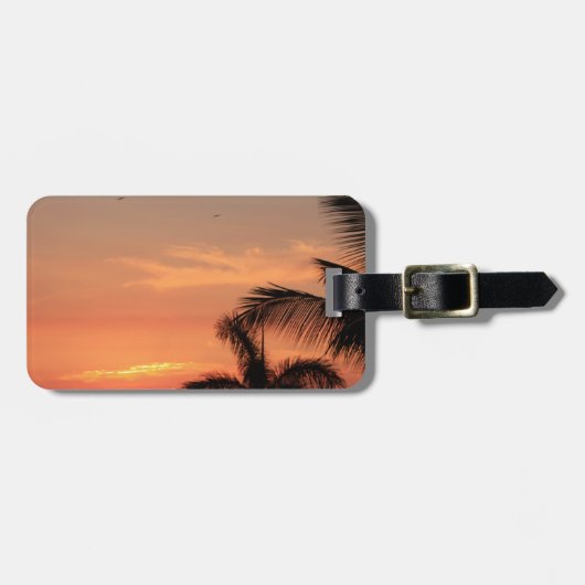 オレンジハワイアンサンセット、鳥とヤシの木 ラゲッジタグ (正面横)