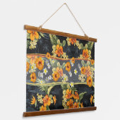 オレンジハワイアンハイビスカスアットミッドナイト 吊り下げ型タペストリー (傾斜あり)