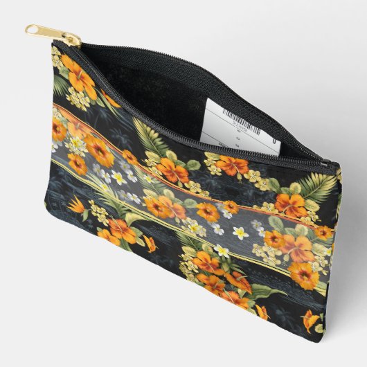 オレンジハワイアンハイビスカスアロハシャツスモールポーチ アクセサリーポーチ (見開き)