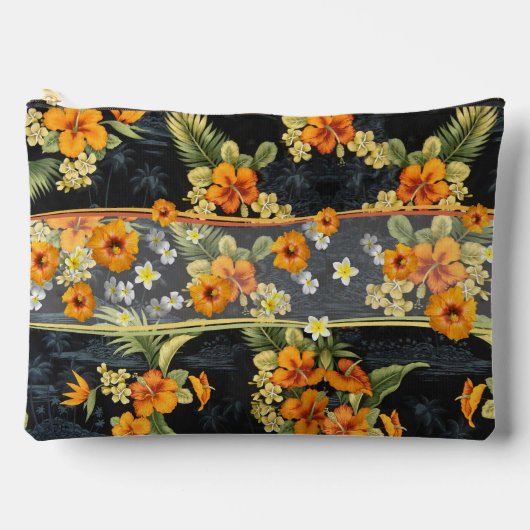 オレンジハワイアンハイビスカスアロハシャツ アクセサリーポーチ (正面)