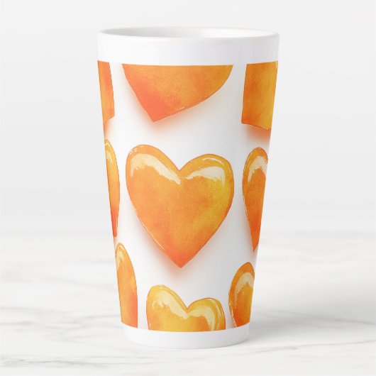 オレンジハートウォーターカラーデジタルアート カフェラテマグ (正面)