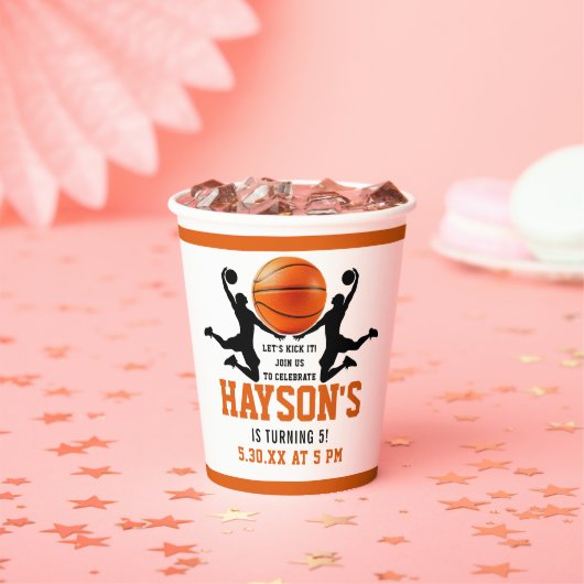 オレンジバスケットボールボーイ5thバースデーパーティー 紙コップ (インサイチュ)