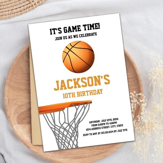 オレンジバスケットボールボール誕生日招待状 招待状
