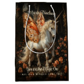 オレンジバタフライウィングス付ユニコーン勇気付けられる ミディアムペーパーバッグ (正面)