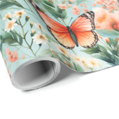 オレンジバタフライオレンジグリーンフローラ ラッピングペーパー (ロールコーナー)