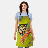 オレンジバタフライオンピンクデザイン エプロン (着用した状態)