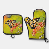 オレンジバタフライオンピンクデザイン 鍋つかみ&鍋敷きセット (正面)